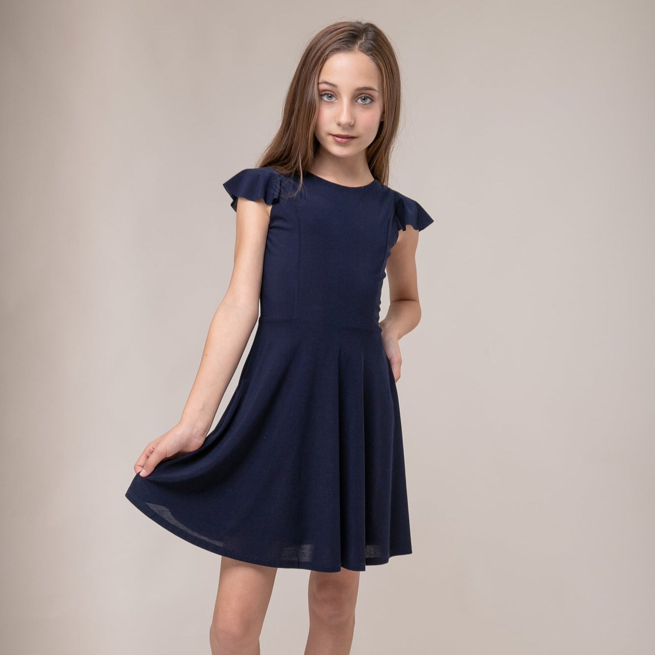 Navy flutter 2025 sleeve dress