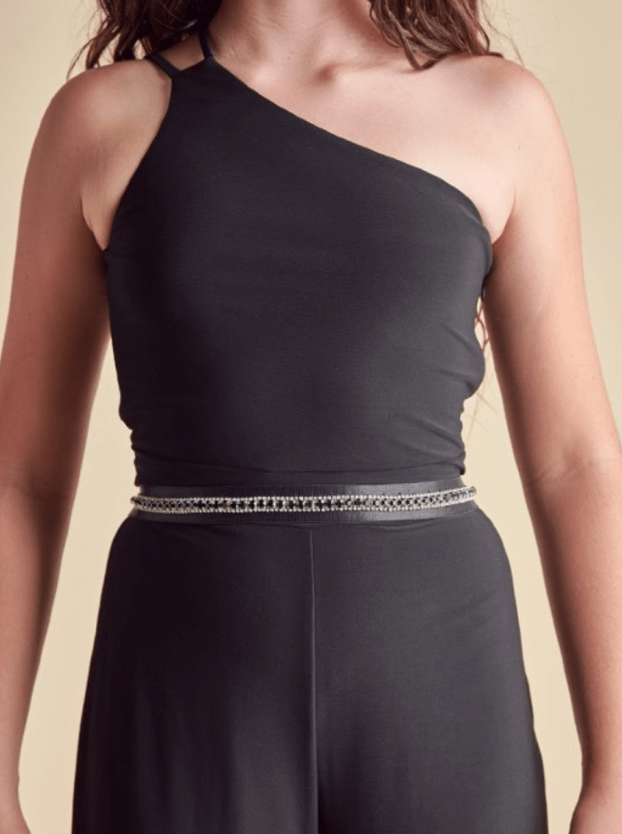 UDT Satin Elasticated Crystal Belt w/Snap Closure _Black 4535 - BLK - NorthGirls